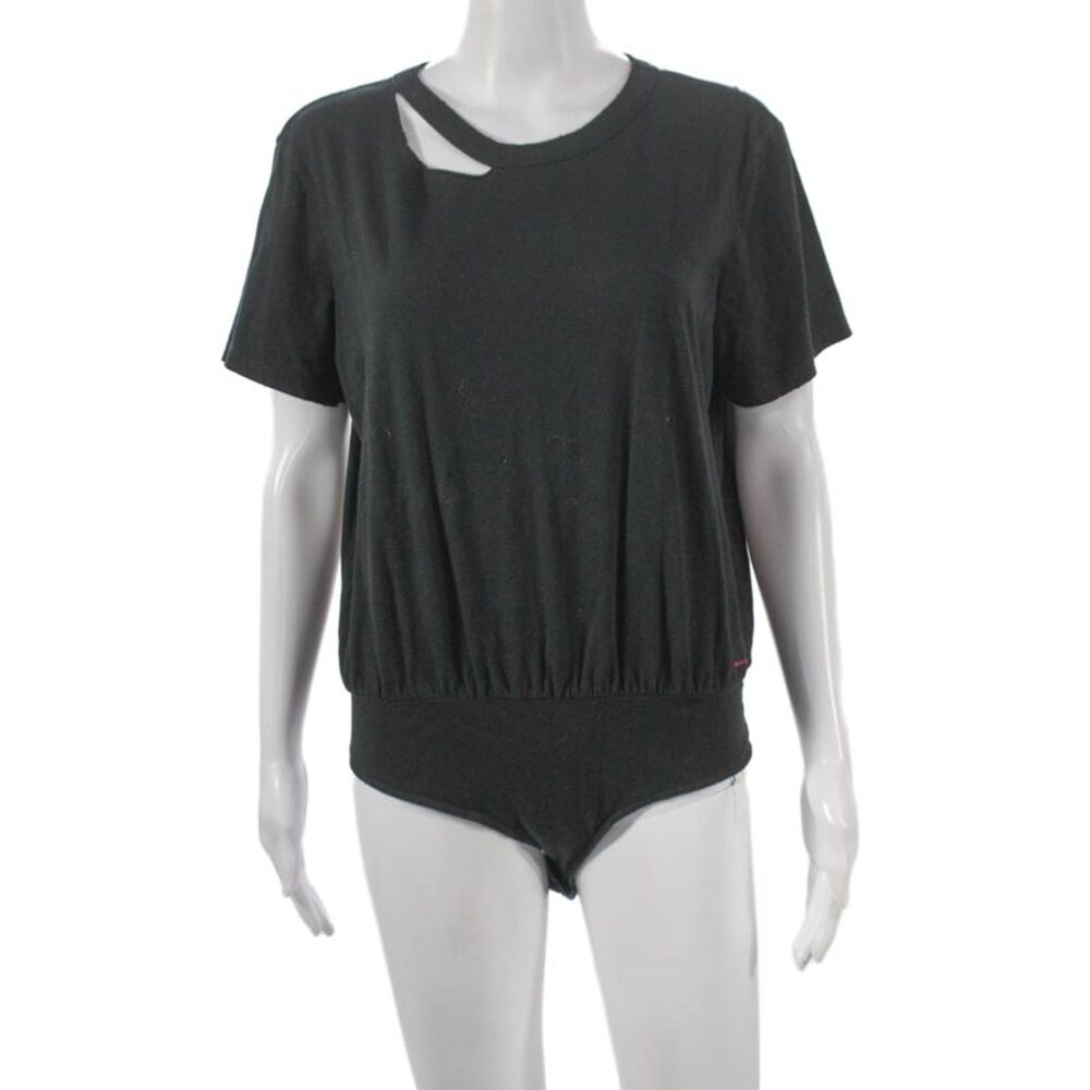 Philanthropy Women One Piece Cotton Short Sleeve Round Neck Gray Solid Size M
